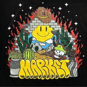 Market Studio Graphic T-Shirt with Western Smiley Face Cactus Design Large